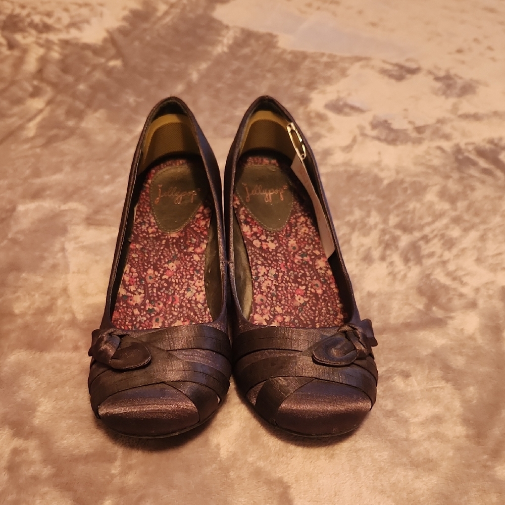 Jellypop Charcoal Gray Heels with Bow Detail